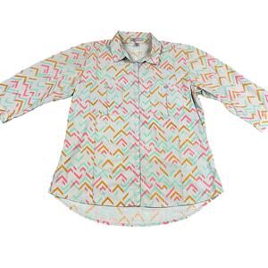 Horny Toad Size S Womens Button Down Willowy Shirt Egret Print 3/4 Sleeve